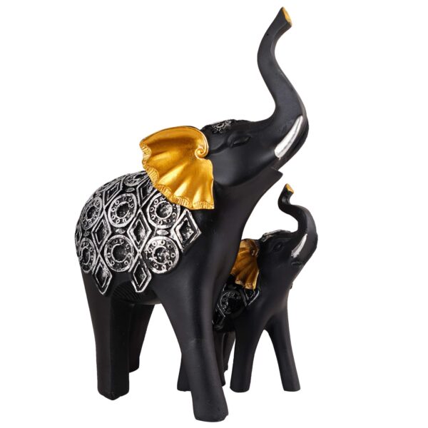 Polyresin Elephant Showpiece Statue and Artifacts for Home Decor, Living Room, Table Decoration for Gifting, Interiors and Diwali Decoration Black Golden (Set Of 2) - Image 4