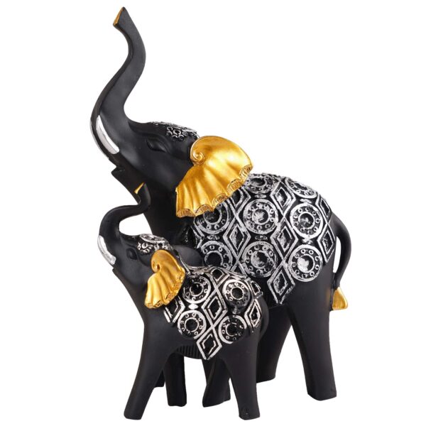 Polyresin Elephant Showpiece Statue and Artifacts for Home Decor, Living Room, Table Decoration for Gifting, Interiors and Diwali Decoration Black Golden (Set Of 2) - Image 2