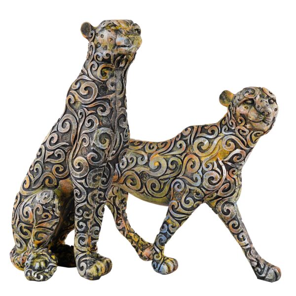 Panther Animal Showpiece Antique Sculpture for Home Decor Showpiece Figurine (Set Of 2) -3 - Image 3